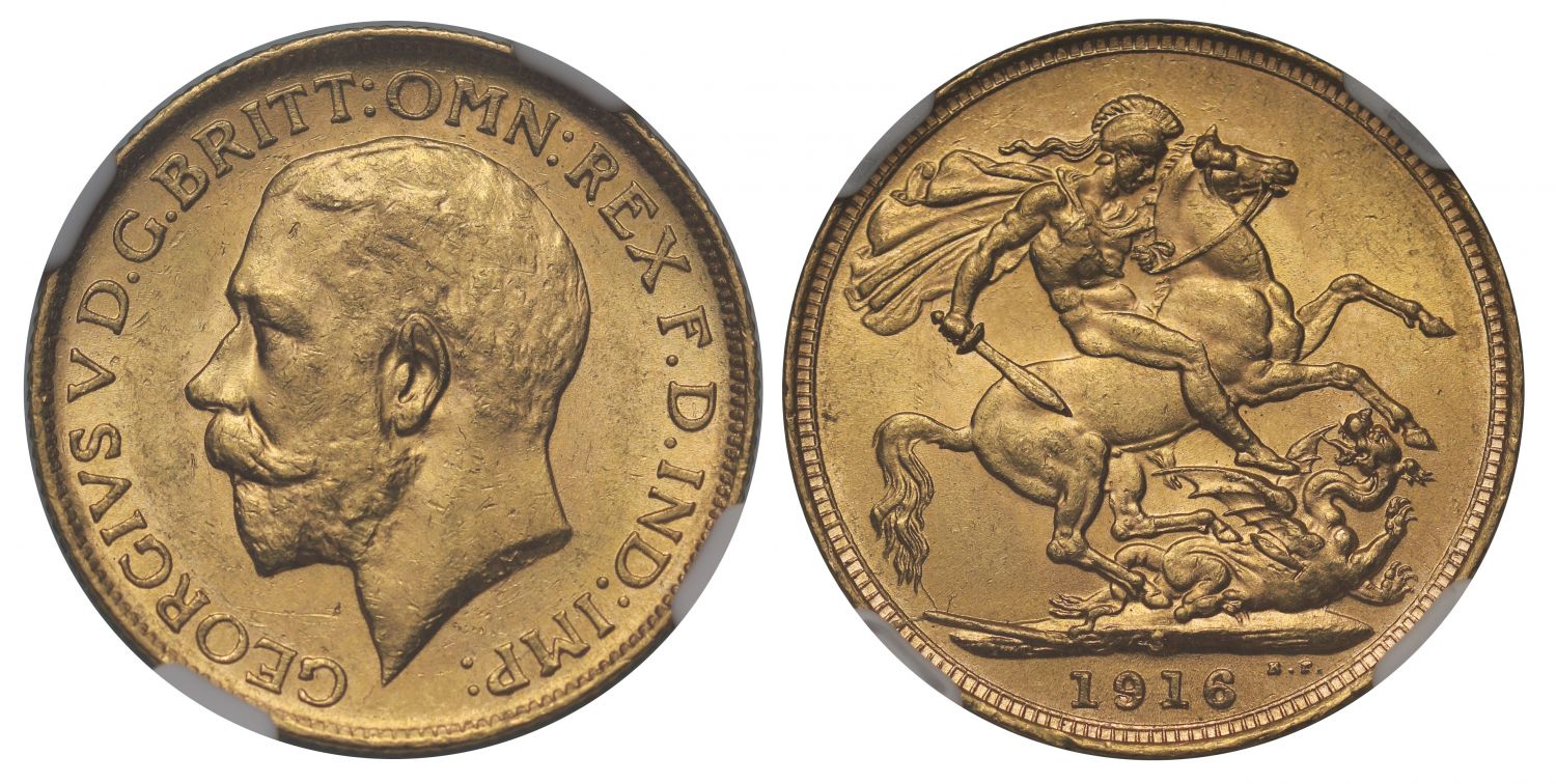 George V 1916-S Sovereign Sydney Mint MS62
