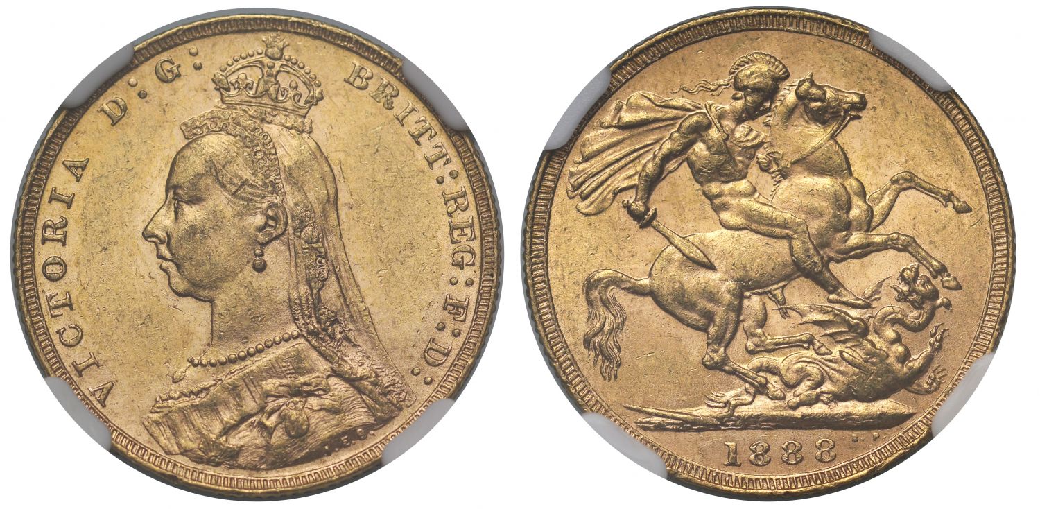Victoria 1888 Sovereign, second legend, DISH L9, MS62