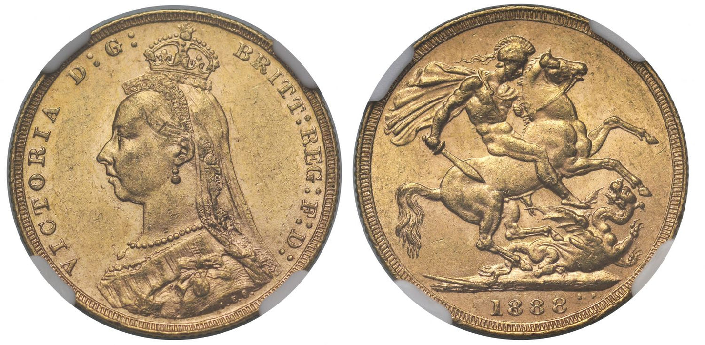 Victoria 1888 Sovereign, second legend, DISH L9, MS62