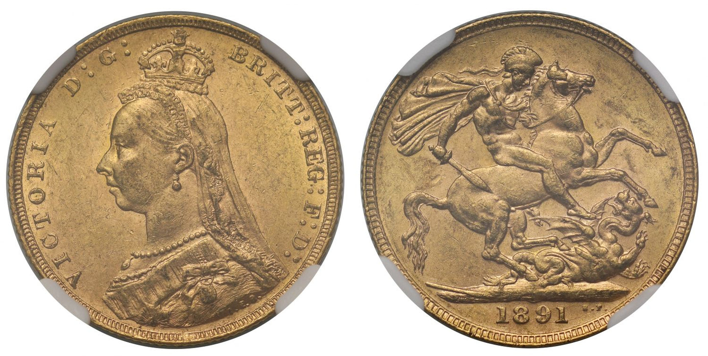 Victoria 1891 Sovereign MS62, Jubilee, long tail reverse, DISH L15