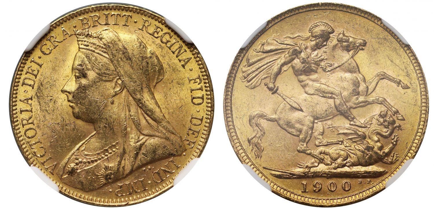 Victoria 1900-P Sovereign Perth Mint, old head MS61