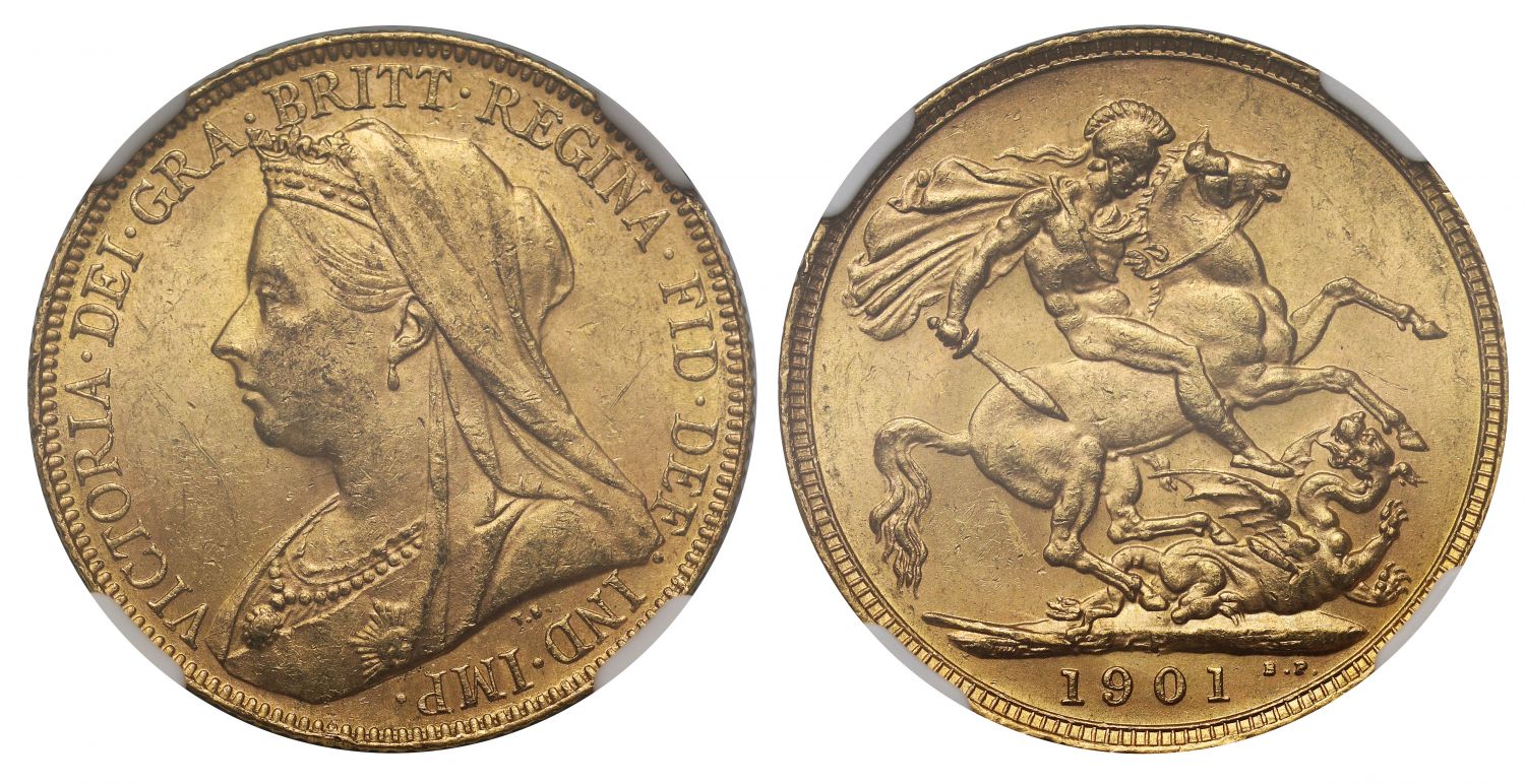 Victoria 1901-P Sovereign Perth Mint old head MS62