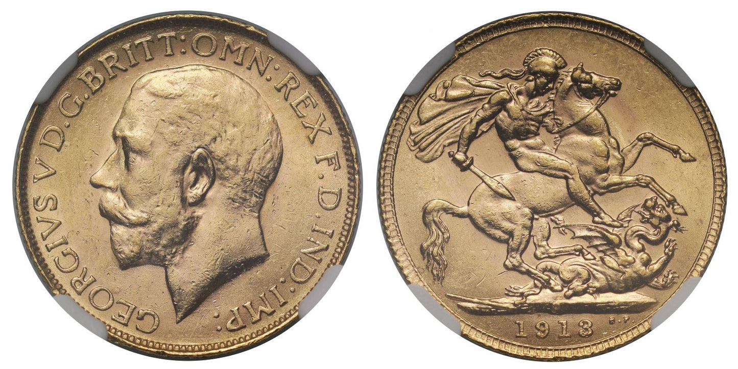 George V 1913 P Sovereign Perth Mint MS62