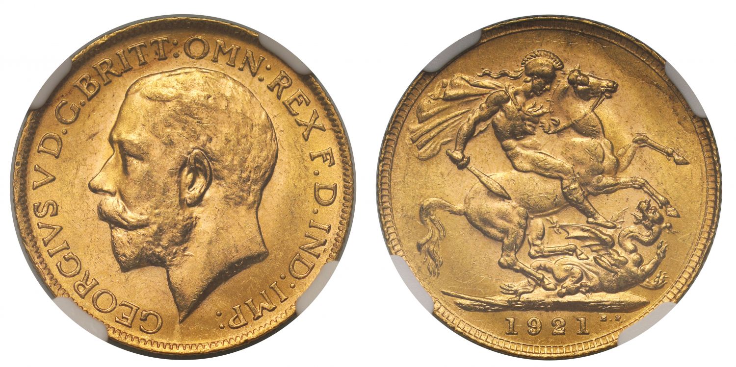 George V 1921-P Sovereign Perth Mint MS62