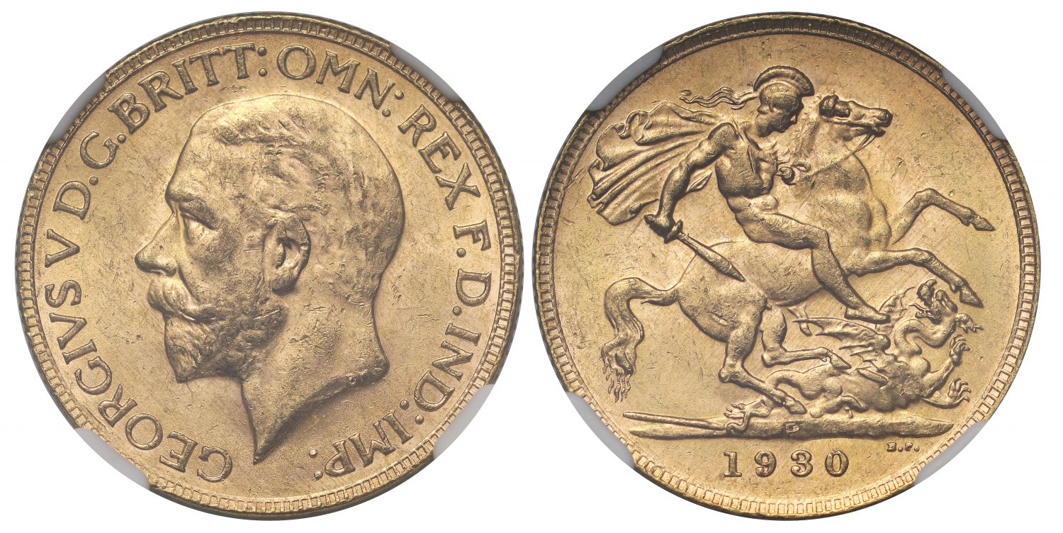 George V 1930 P Sovereign Perth Mint MS62