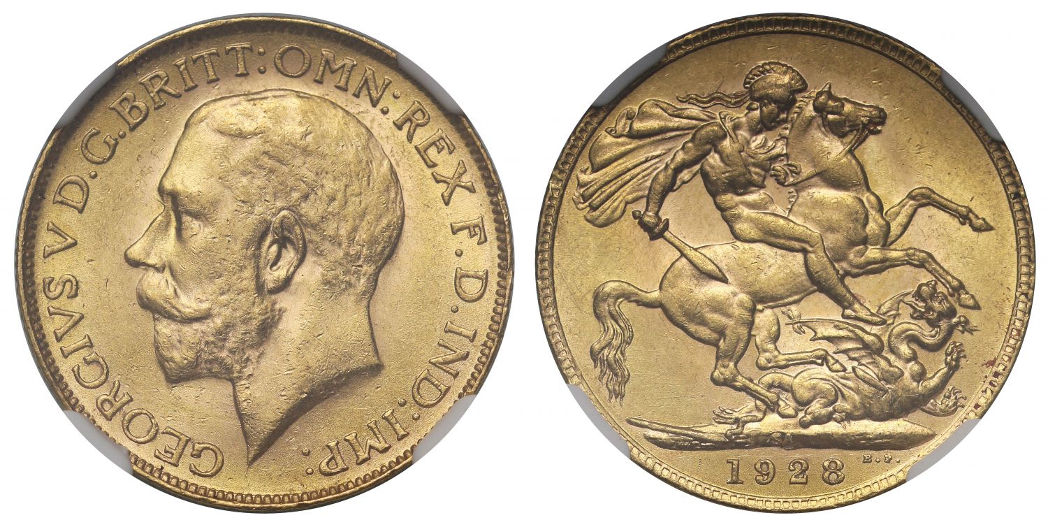 George V 1928-SA Sovereign Pretoria Mint MS62