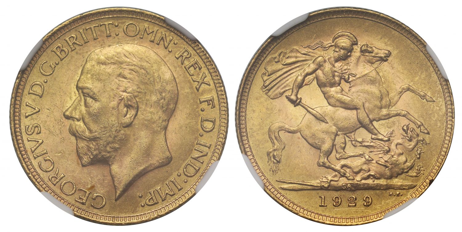 George V 1929-SA Sovereign Pretoria Mint MS63