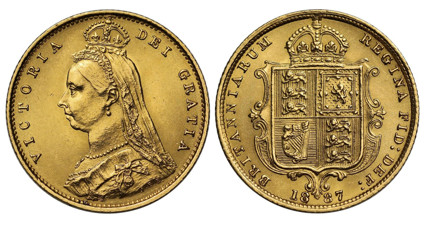 Victoria 1887 Half-Sovereign, Jubilee type, angled JEB initials