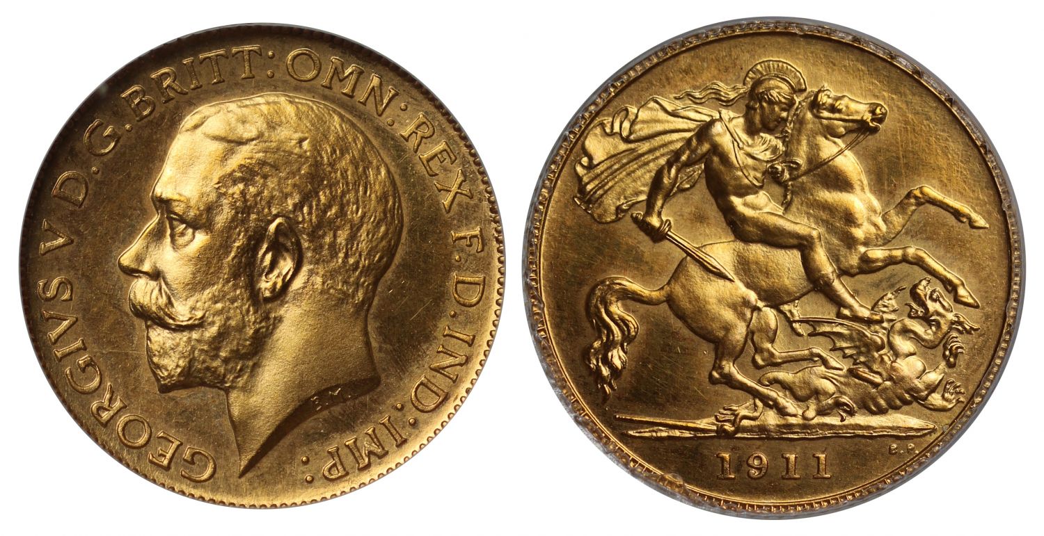 George V 1911 proof Half-Sovereign CGS graded UNC 88