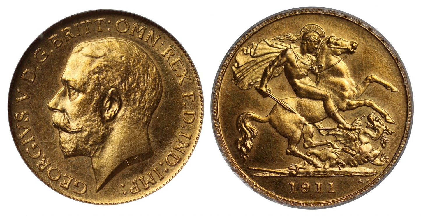 George V 1911 proof Half-Sovereign CGS graded UNC 88
