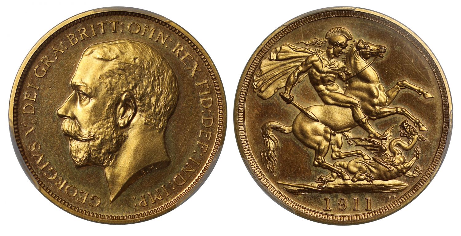 George V 1911 proof Two Pounds, Coronation issue, PR64