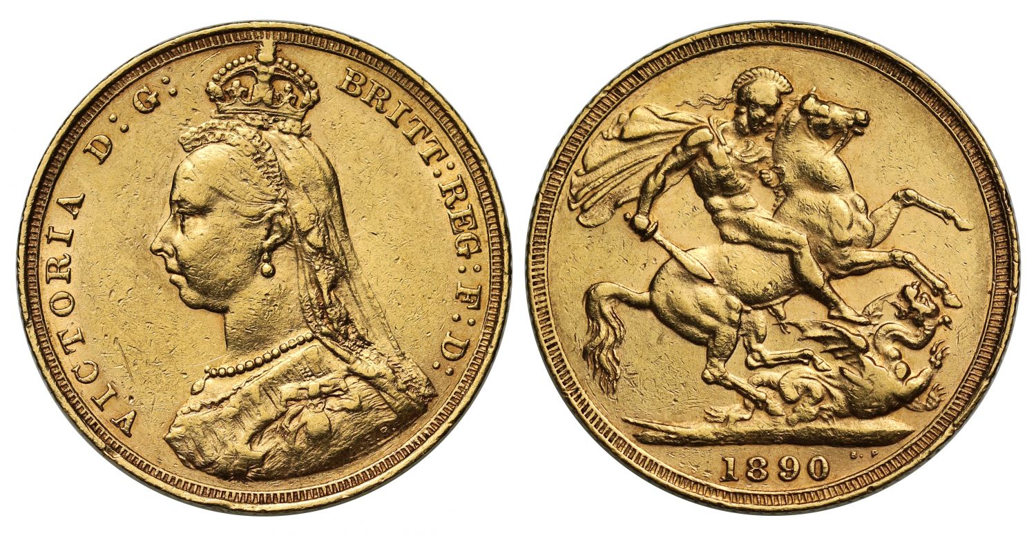 Victoria 1890-S Sovereign, Sydney mint, first legend DISH S13 R4