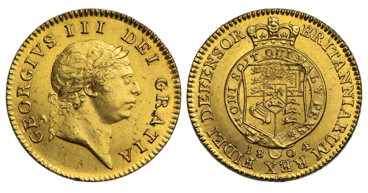 George III 1804 Half-Guinea, Iverson dies 3/B, graded AU58