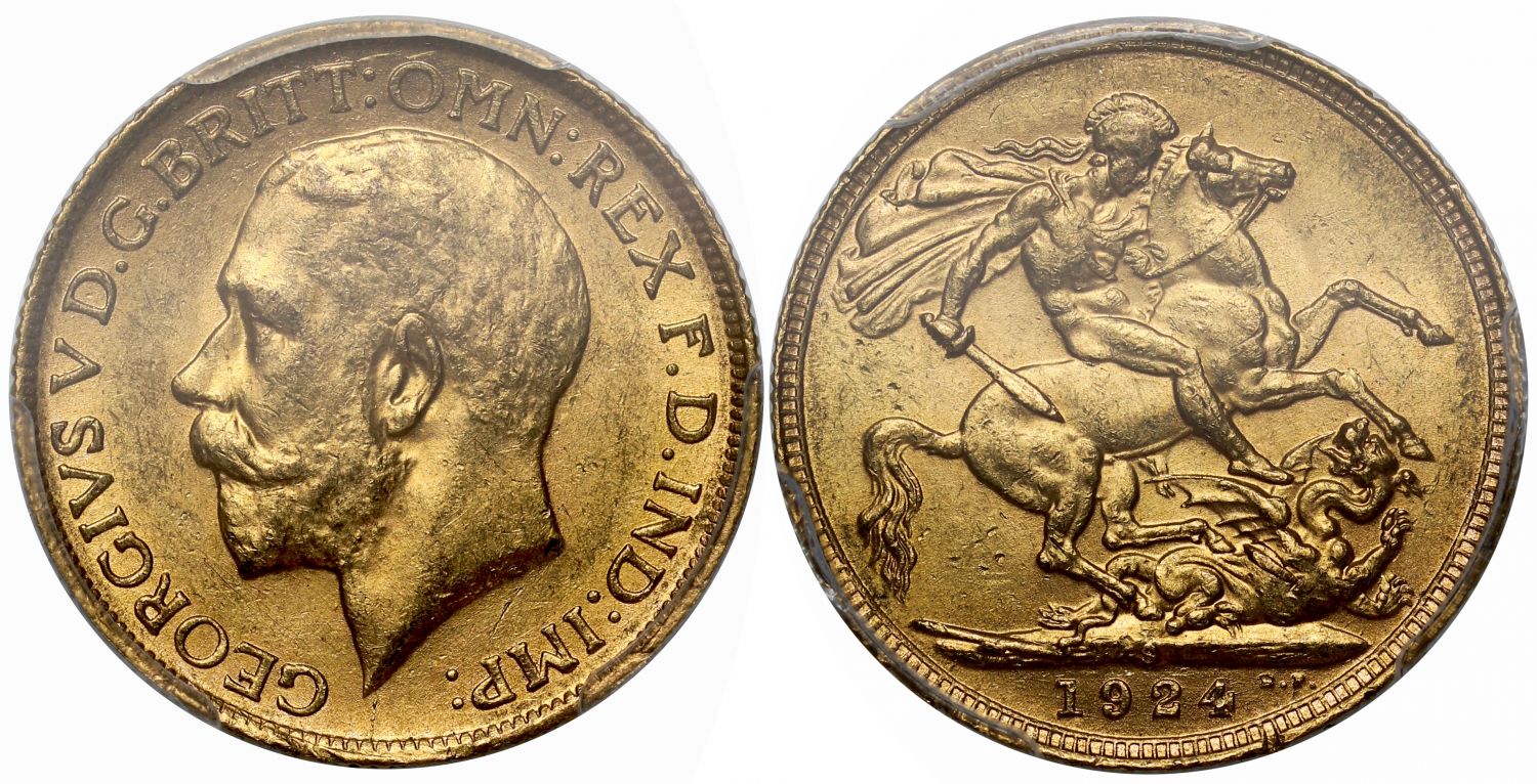 George V 1924-S Sovereign Sydney Mint MS62, rare