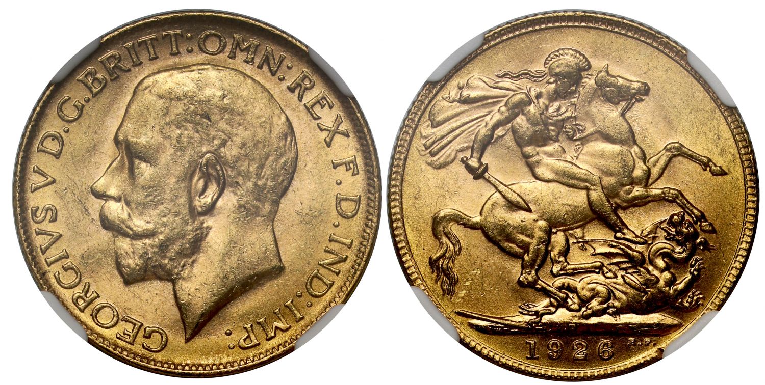 George V 1926 P Sovereign Perth Mint MS62 rare