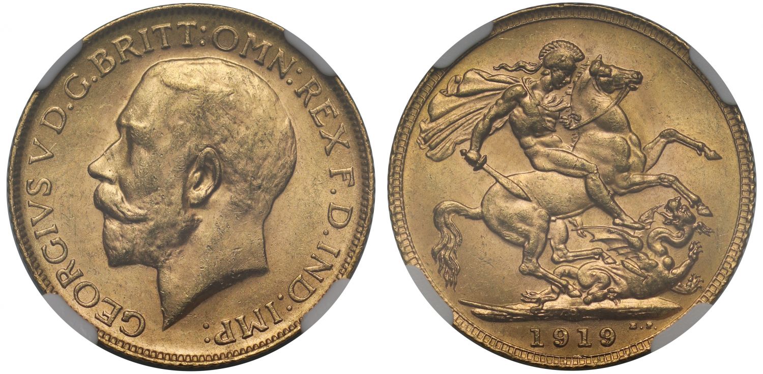 George V 1919-P Sovereign Perth Mint NGC MS63