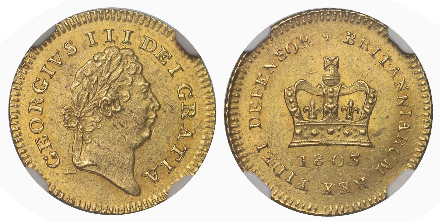 George III 1803 Third-Guinea, last year for second type, MS62