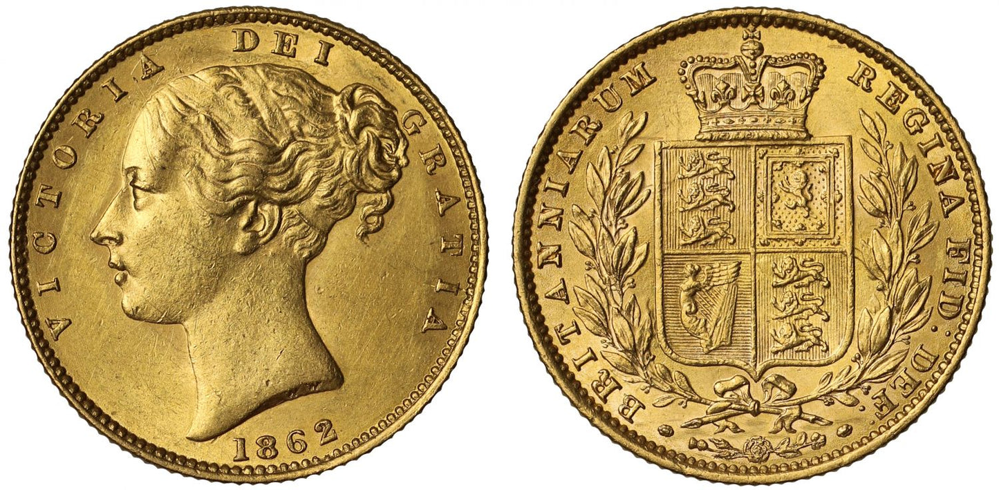 Victoria 1862 Sovereign, young head, wide date