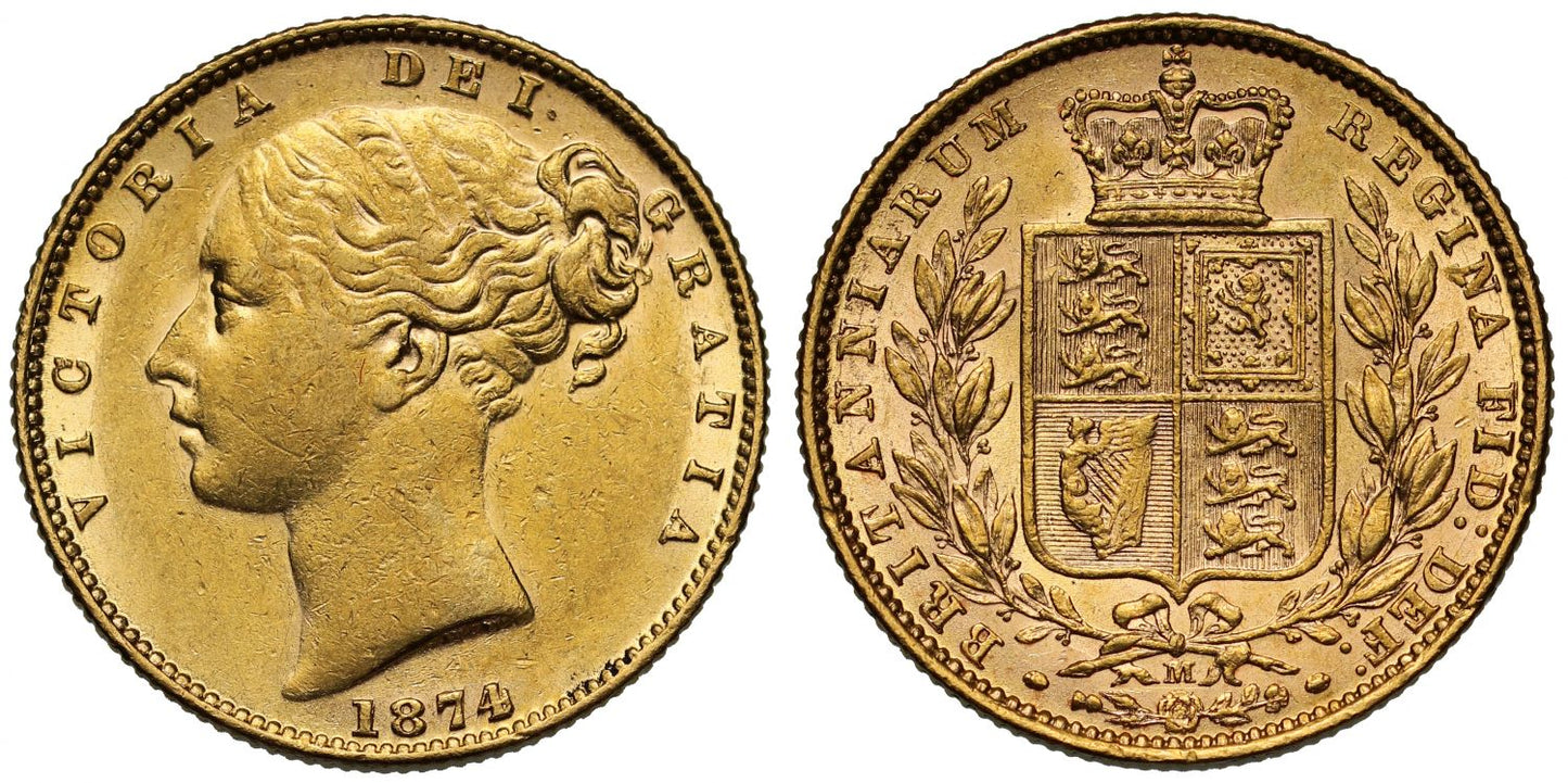 Victoria 1874-M Sovereign Melbourne Mint, shield reverse