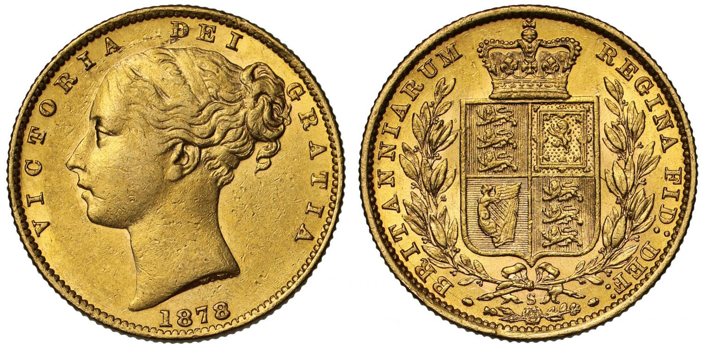 Victoria 1878-S Sovereign, Sydney Mint, shield reverse, young head