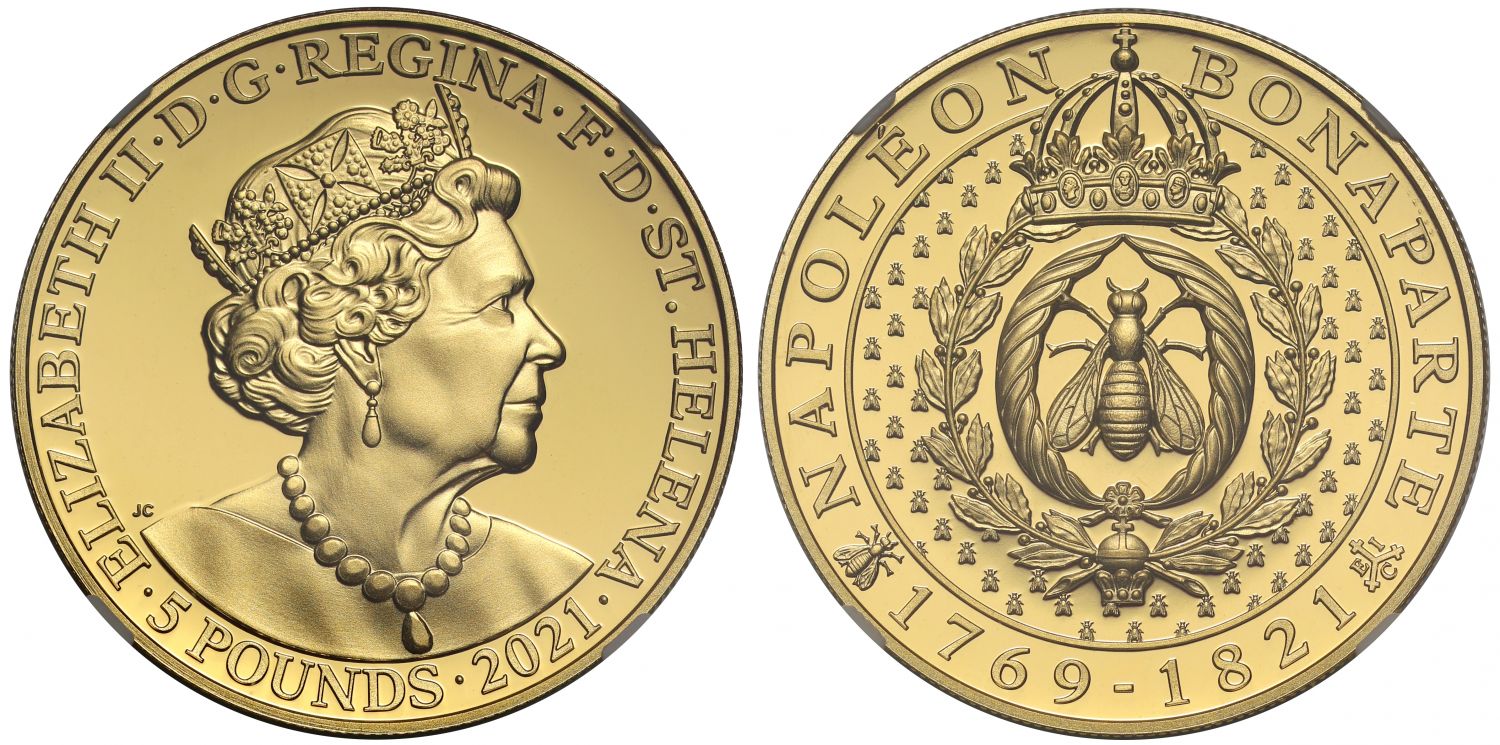 * St Helena 2021 PF70 UC gold 1oz Napoleon Bee