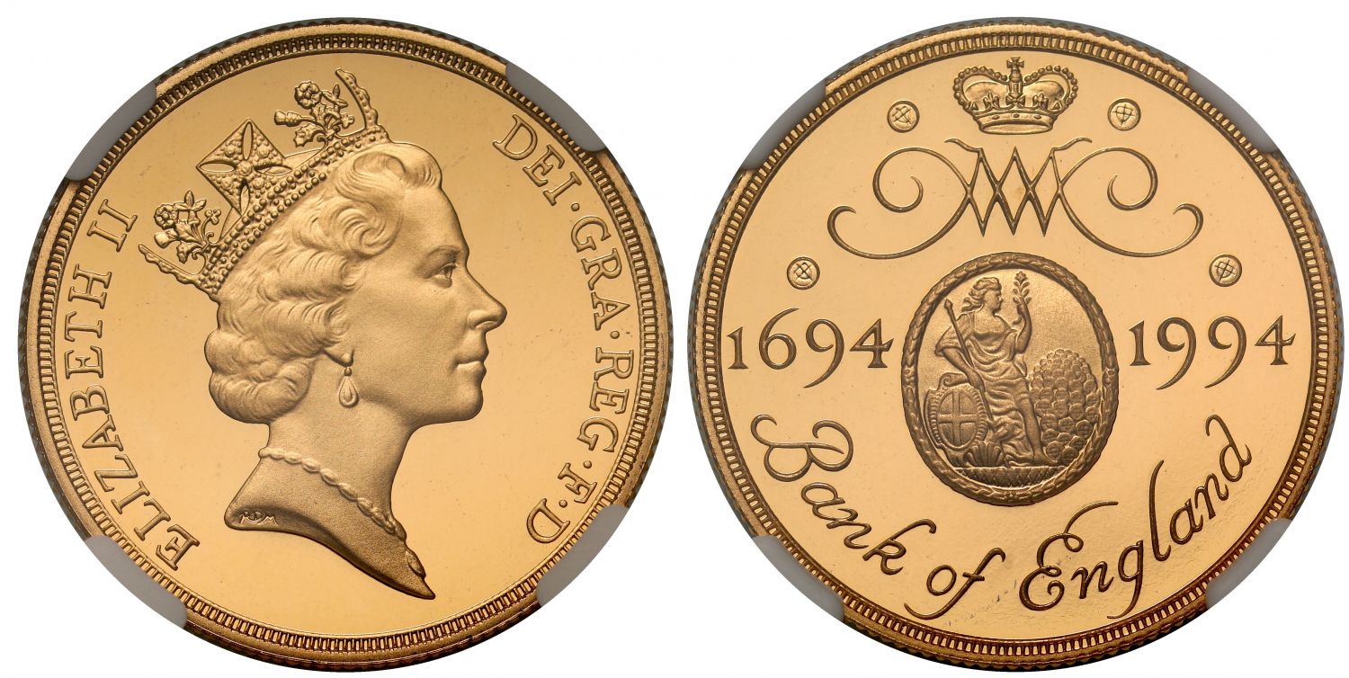 Elizabeth II 1994 gold proof Two-Pounds BoE Mule PF70 UCAM