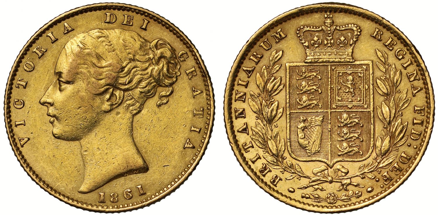 Victoria 1861 Sovereign, T of GRATIA over a T off-set to left, unusual sub-variety