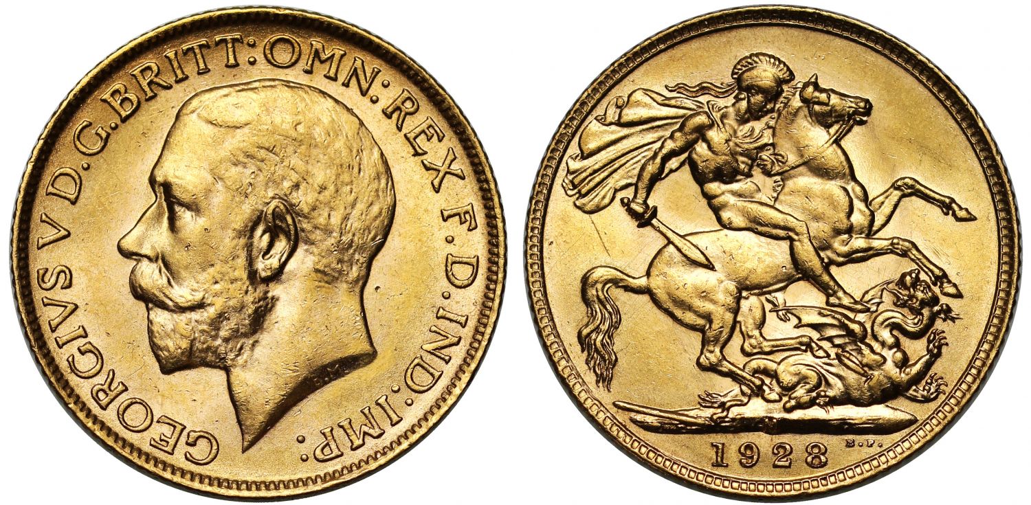 George V 1928 M Sovereign Melbourne Mint, low mintage R2 MS63