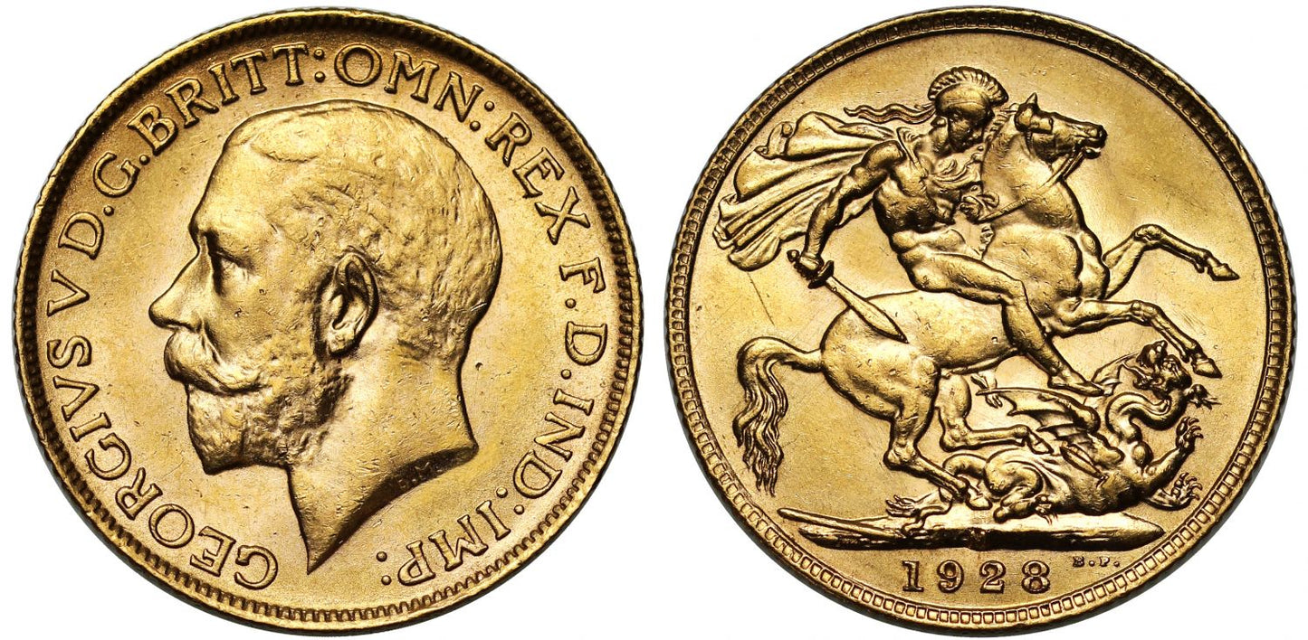 George V 1928 M Sovereign Melbourne Mint, low mintage R2 MS63