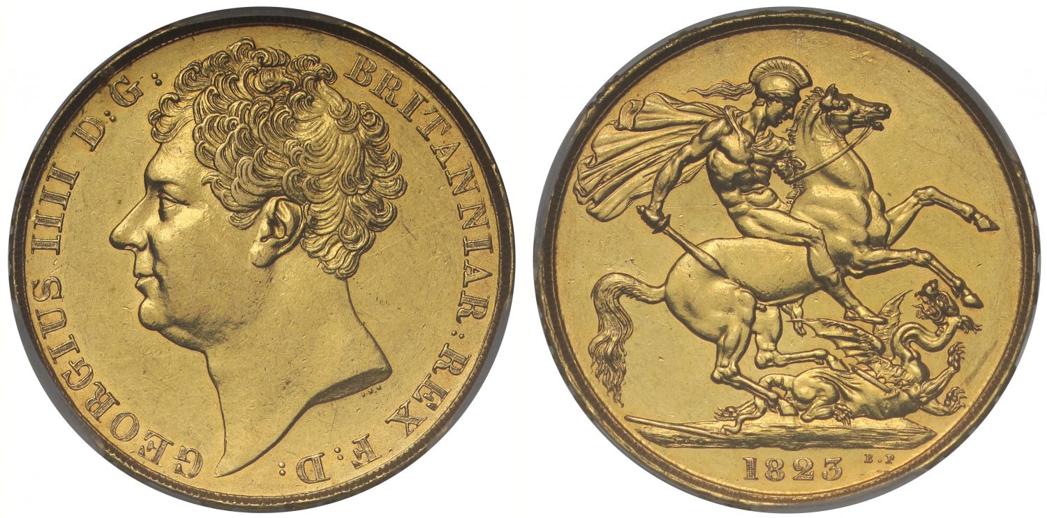 George IV 1823 Two-Pounds, AU Details Cleaned
