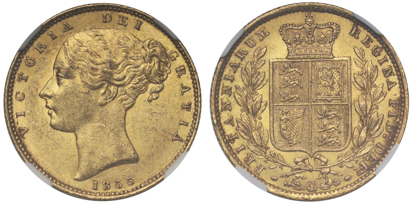 Victoria 1855 Sovereign WW incuse MS61