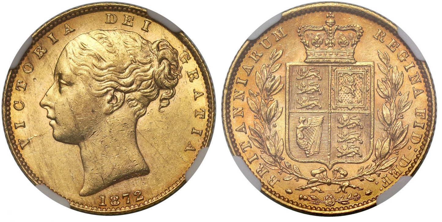 Victoria 1872 Sovereign Shield no die number MS61