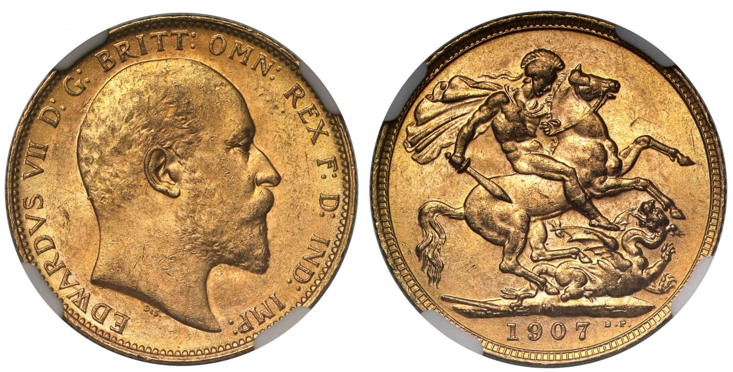 Edward VII 1907-M Sovereign Melbourne Mint MS62
