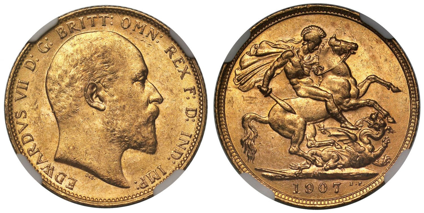 Edward VII 1907-M Sovereign Melbourne Mint MS62
