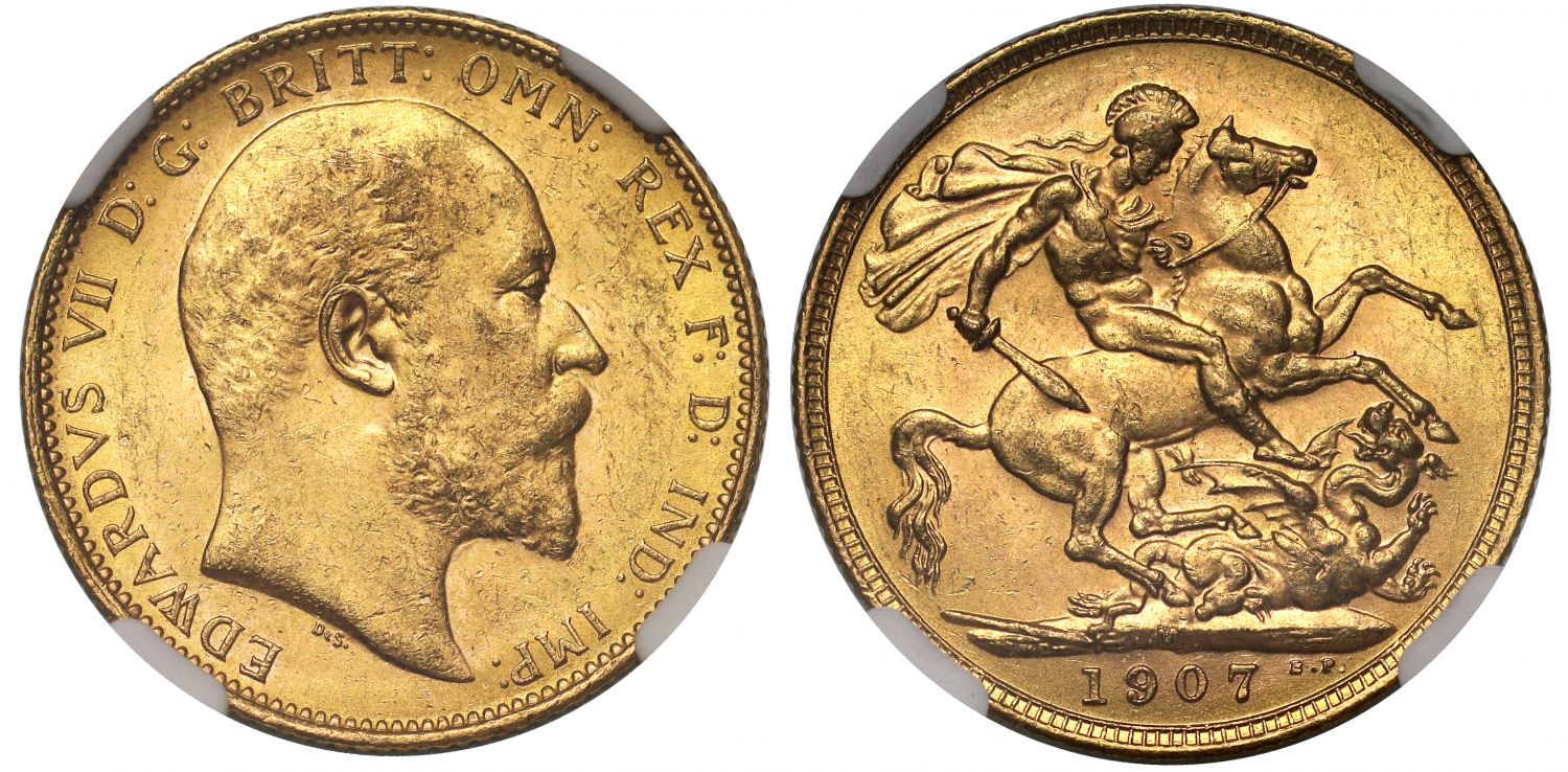 Edward VII 1907-M Sovereign Melbourne Mint MS62