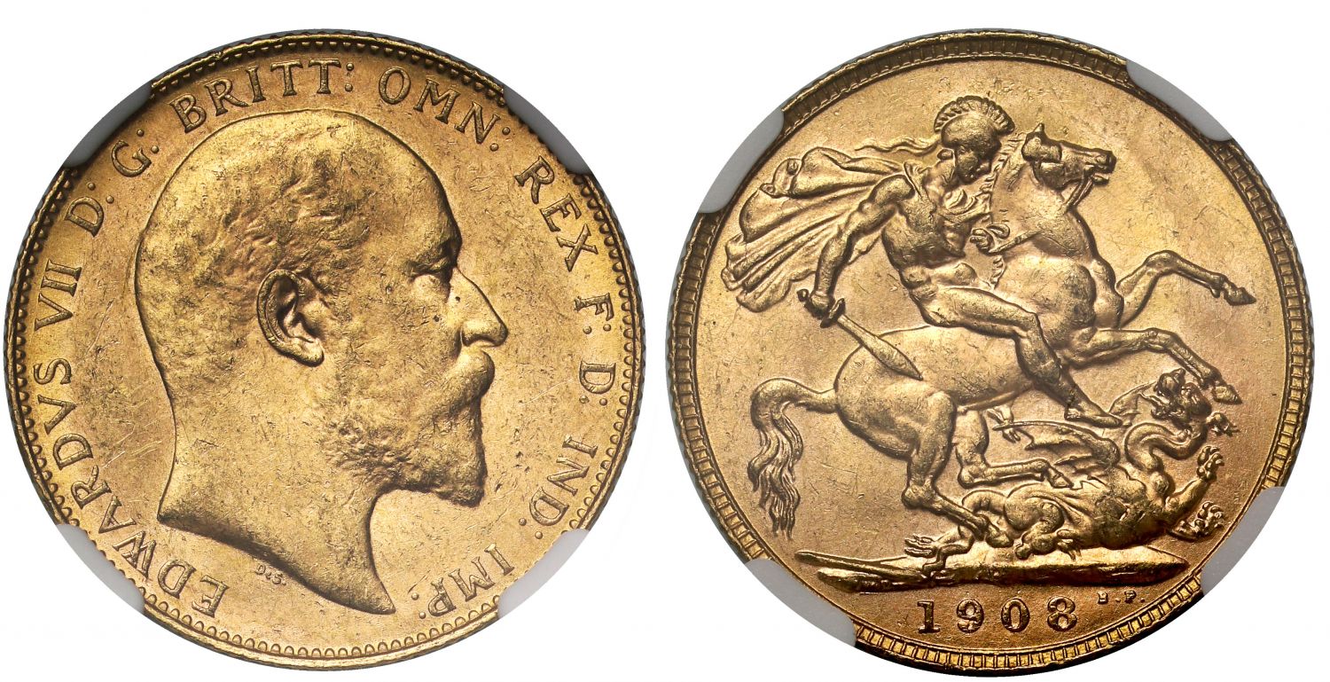 Edward VII 1908-P Sovereign Perth Mint MS62