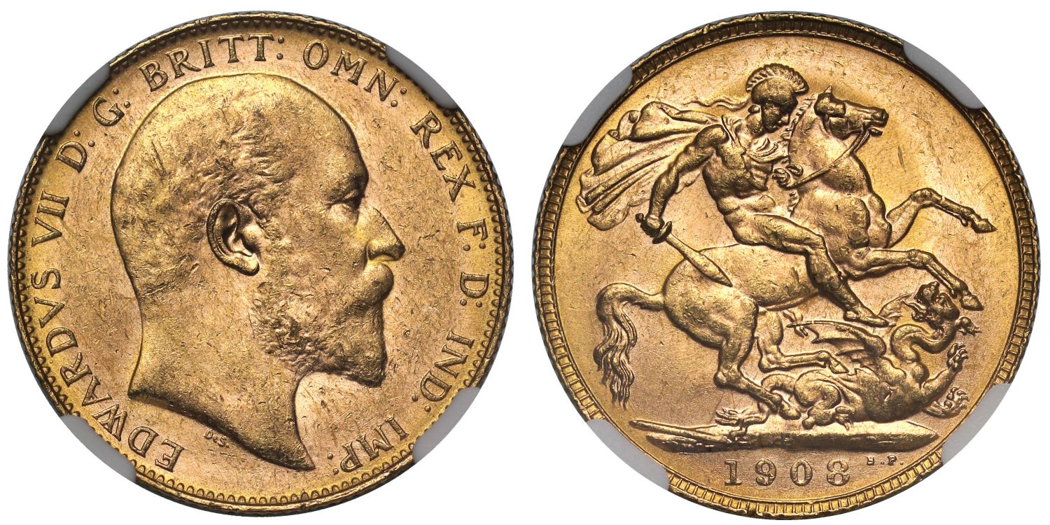 Edward VII 1908-P Sovereign Perth Mint MS62