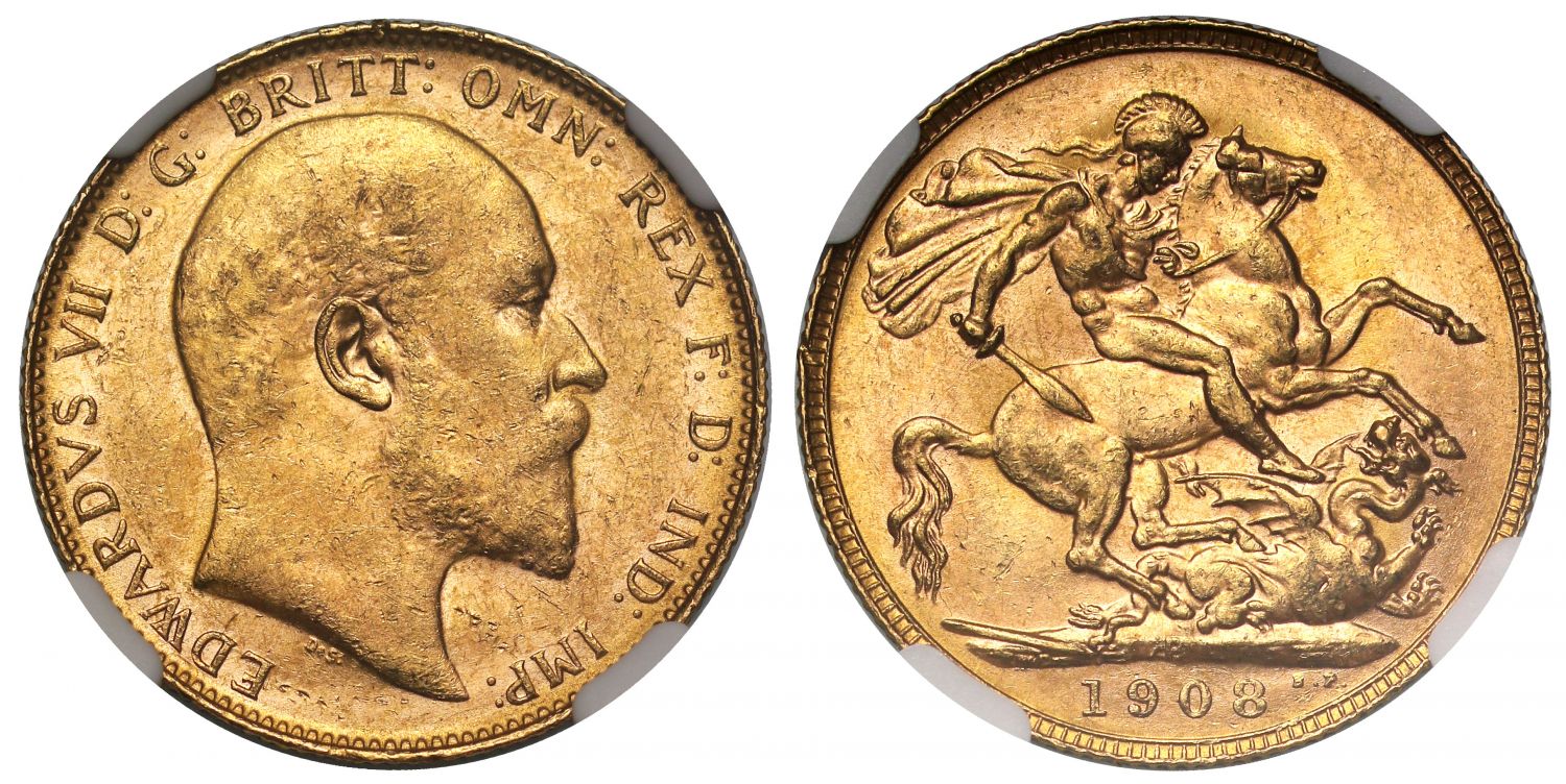 Edward VII 1908-P Sovereign Perth Mint MS62
