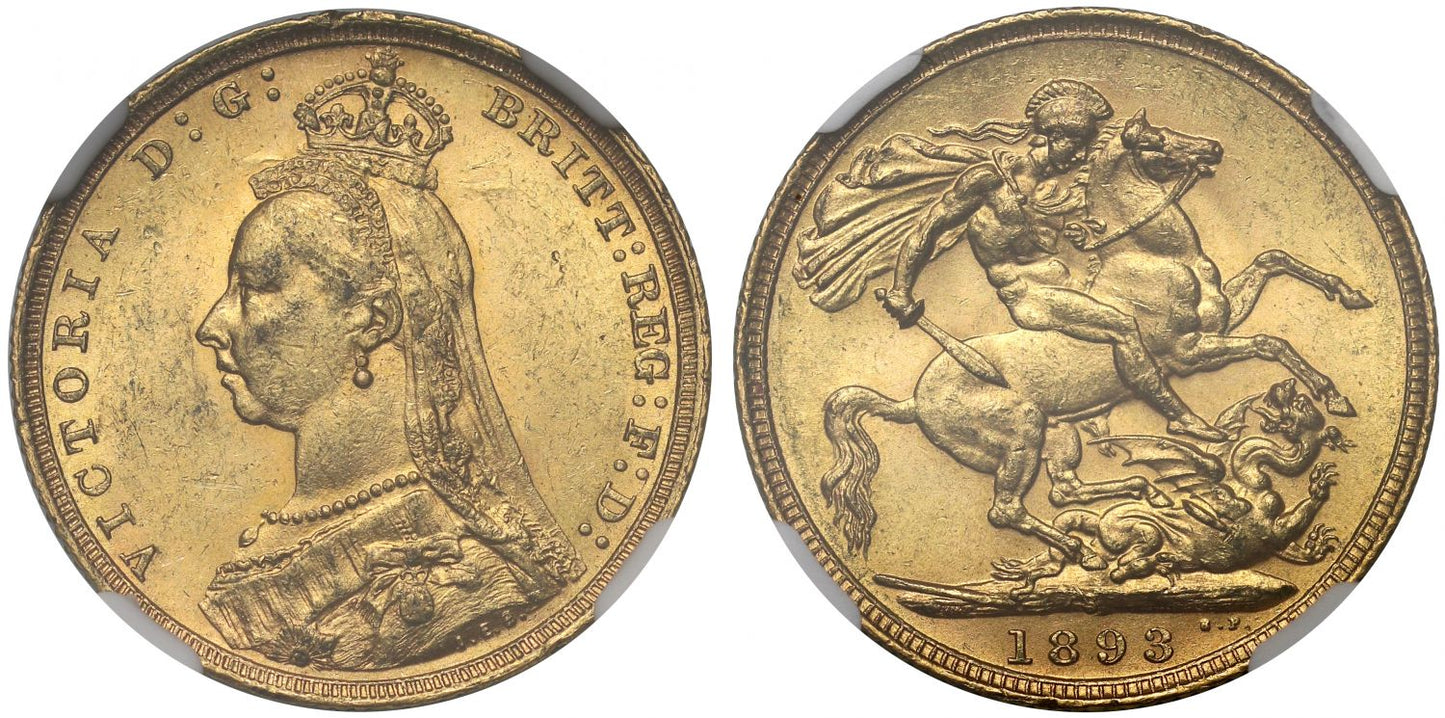Victoria 1893 S Sovereign, Sydney Mint, Jubilee bust DISH S17, MS61