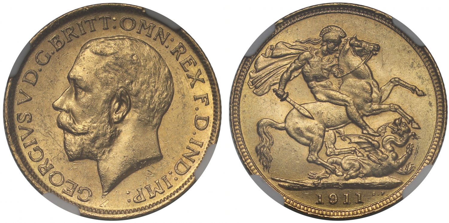 George V 1911 S Sovereign Sydney Mint MS63