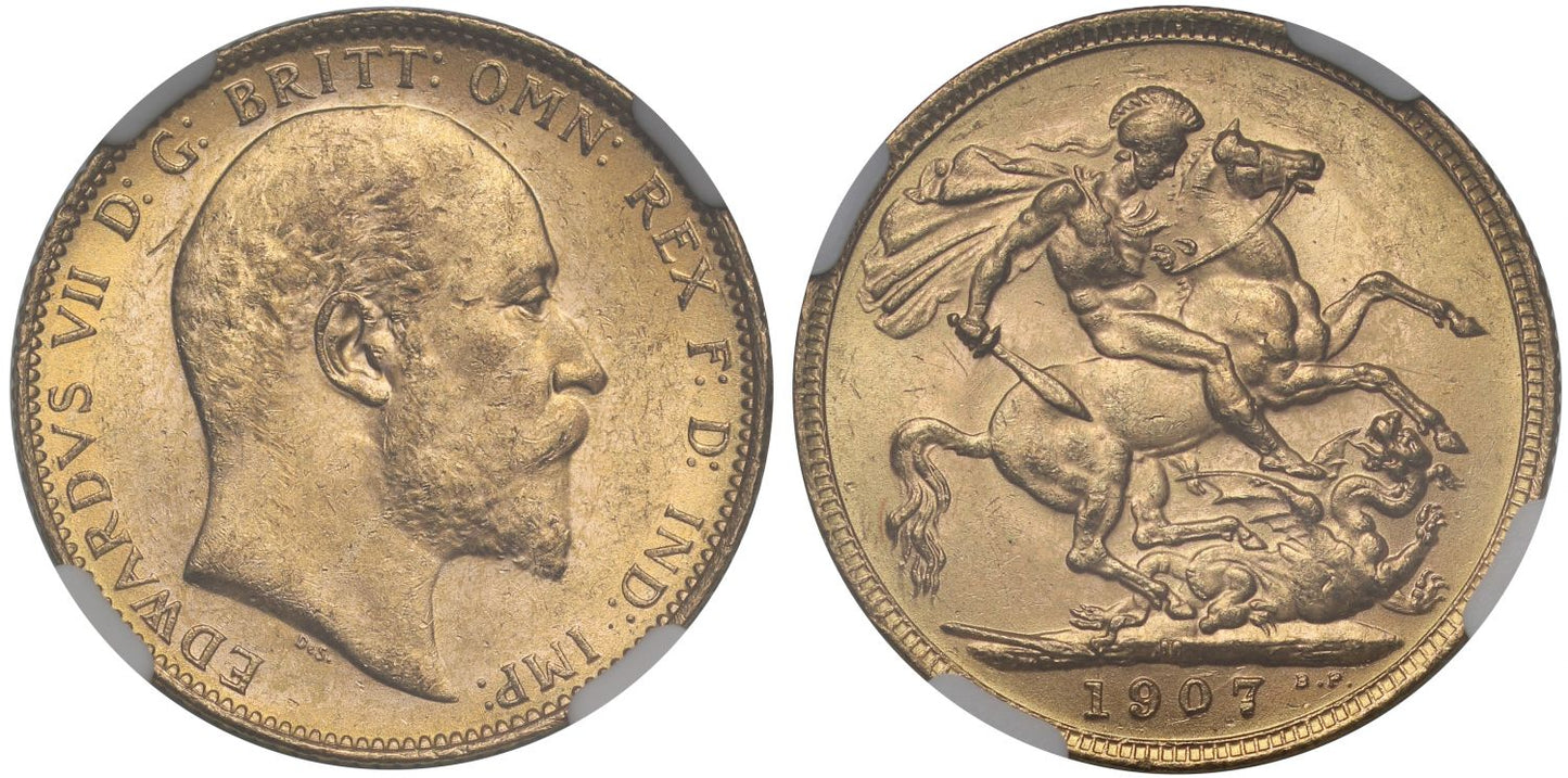 Edward VII 1907-M Sovereign Melbourne Mint MS61