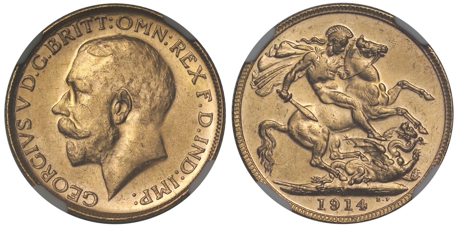 George V 1914-M Sovereign Melbourne Mint MS63