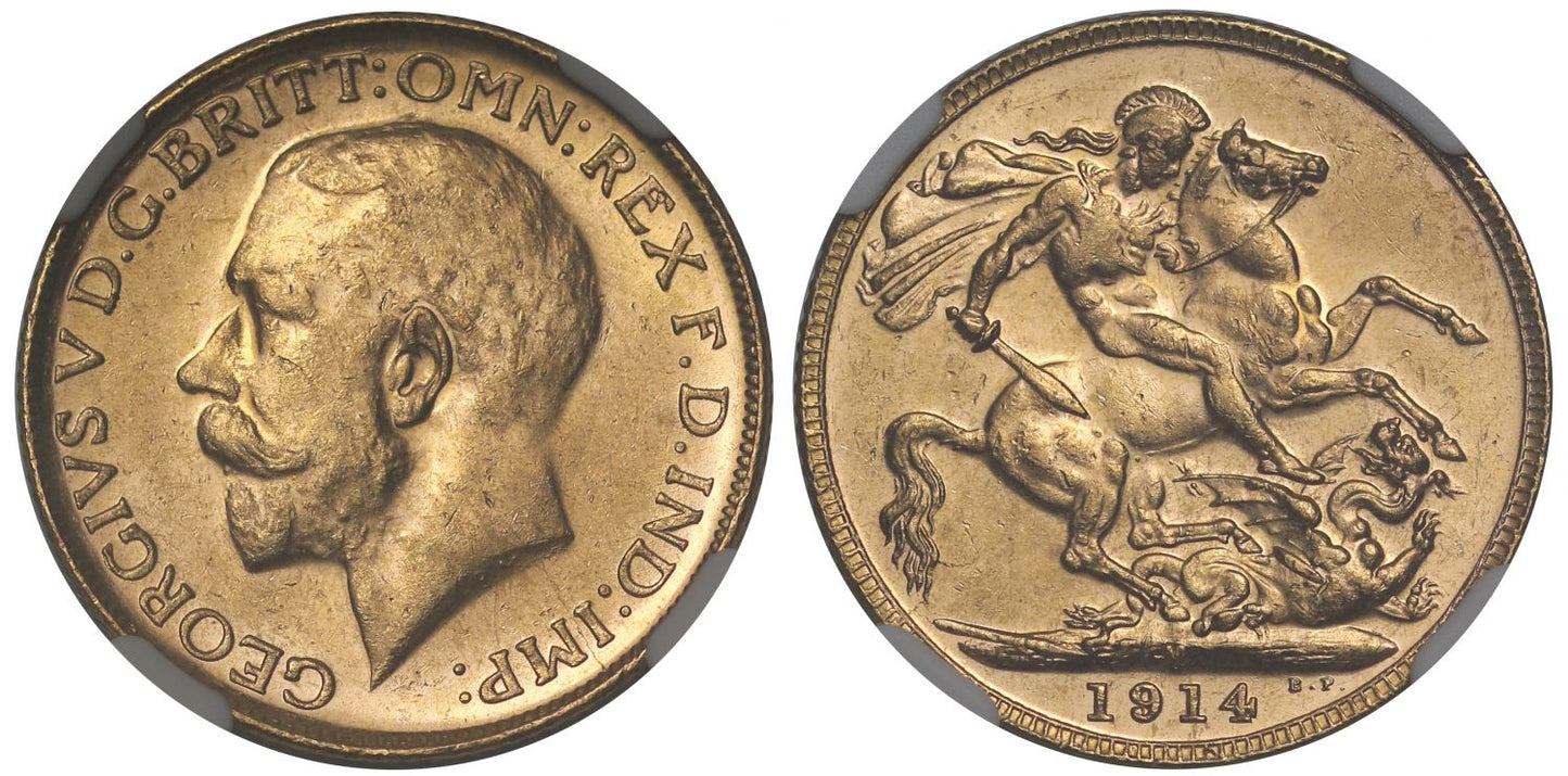 George V 1914-M Sovereign Melbourne Mint MS63