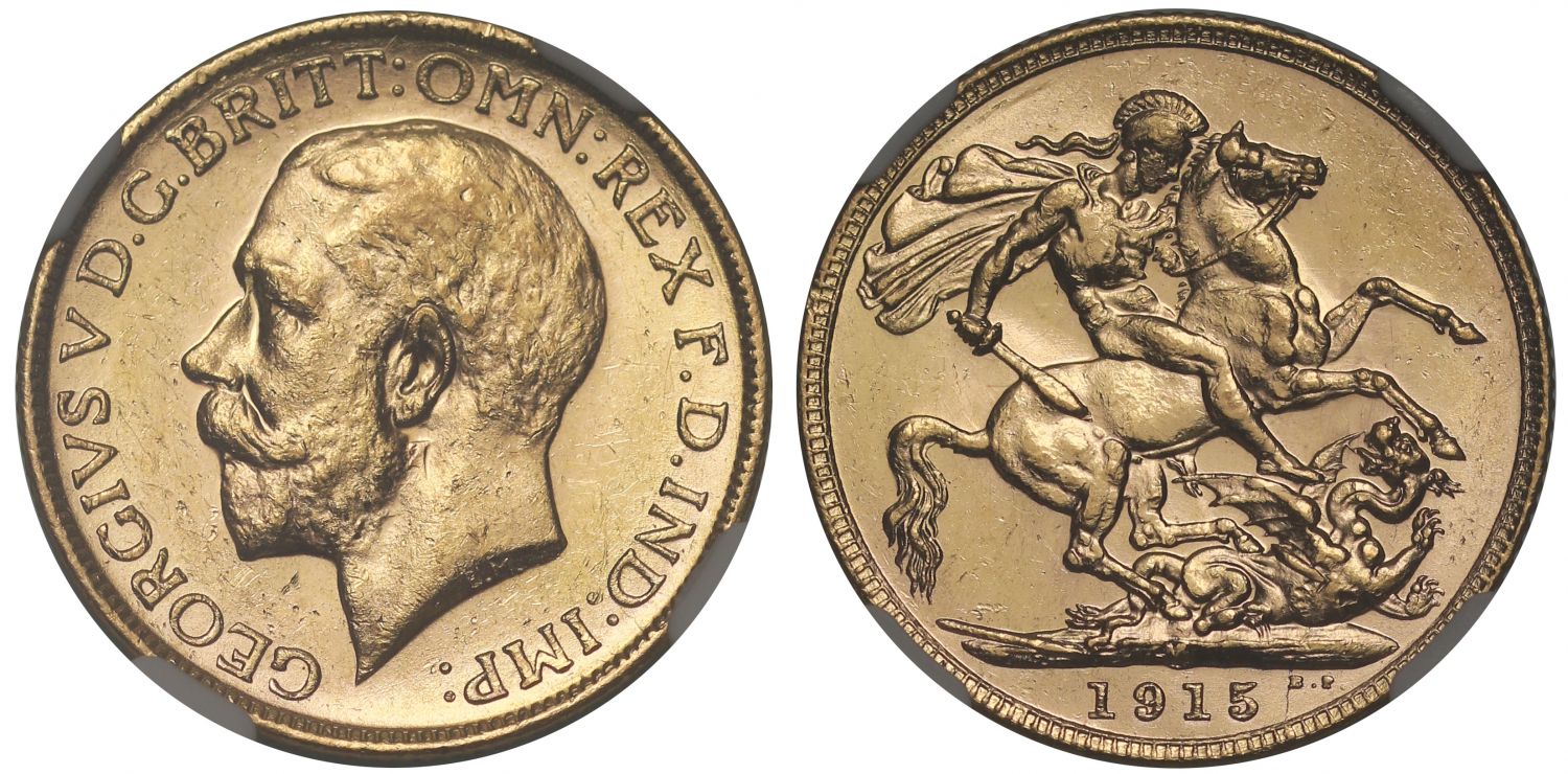 George V 1915-M Sovereign Melbourne Mint MS63