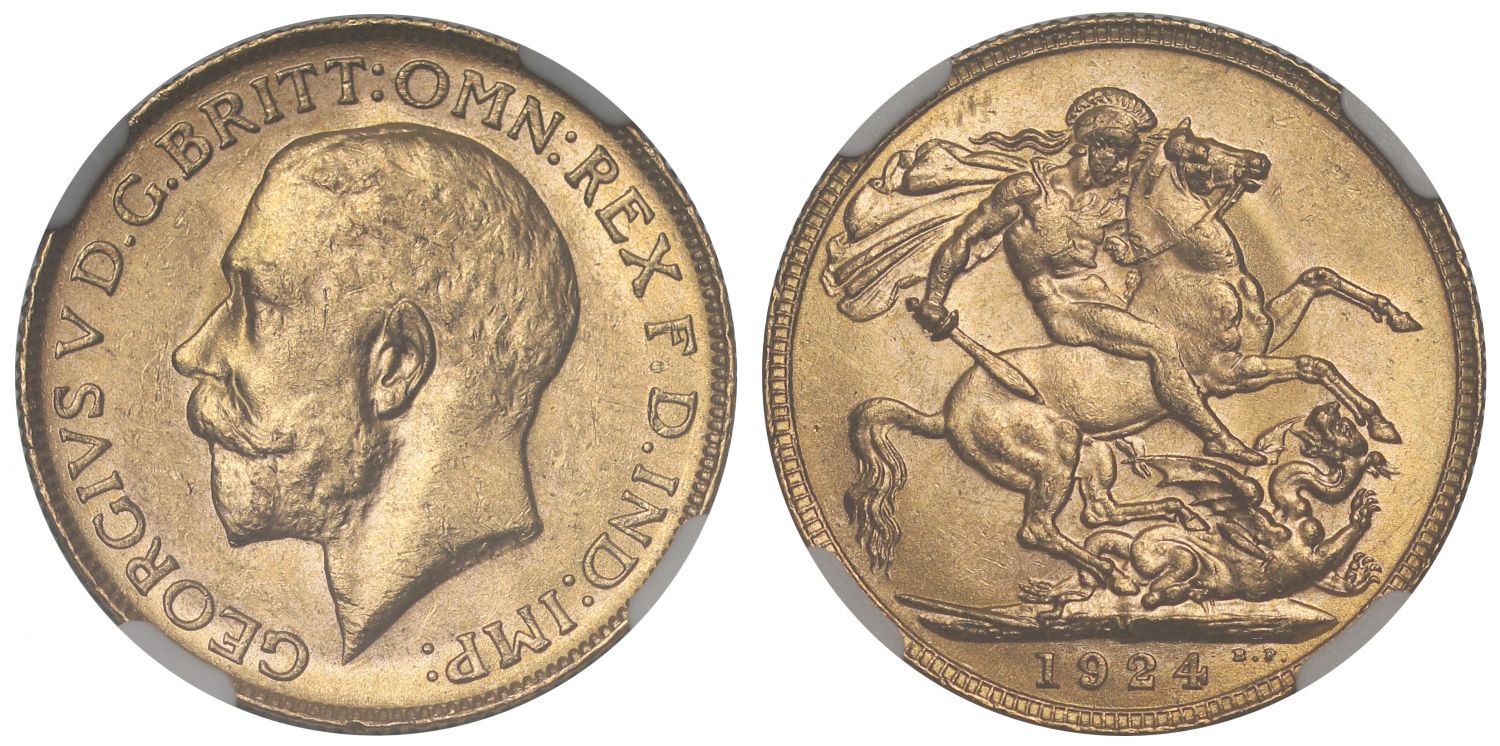 George V 1924-M Sovereign Melbourne Mint MS62