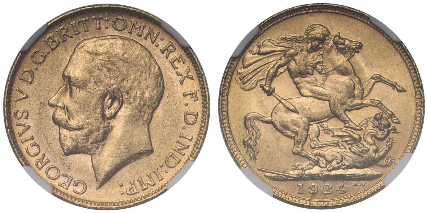 George V 1924-M Sovereign Melbourne Mint MS62+