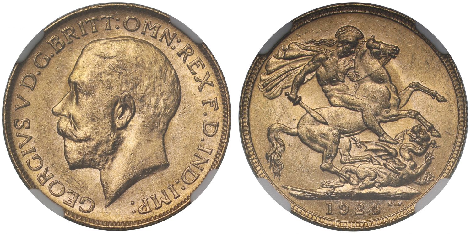George V 1924-M Sovereign Melbourne Mint MS63