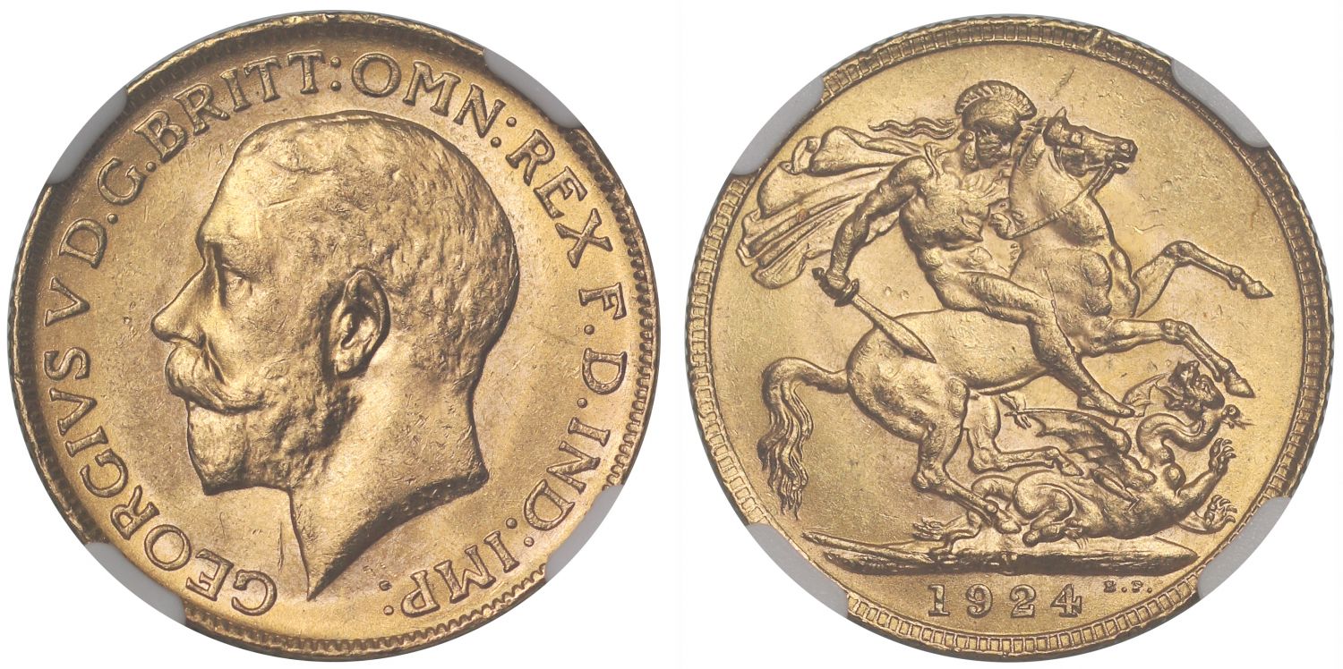 George V 1924-M Sovereign Melbourne Mint MS63+