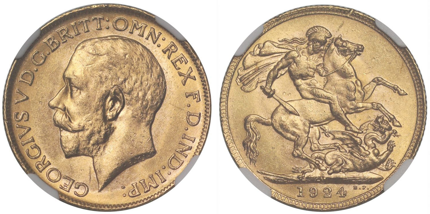George V 1924-M Sovereign Melbourne Mint MS63+