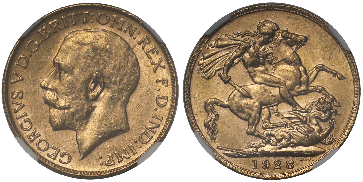 George V 1928-P Sovereign Perth Mint MS62